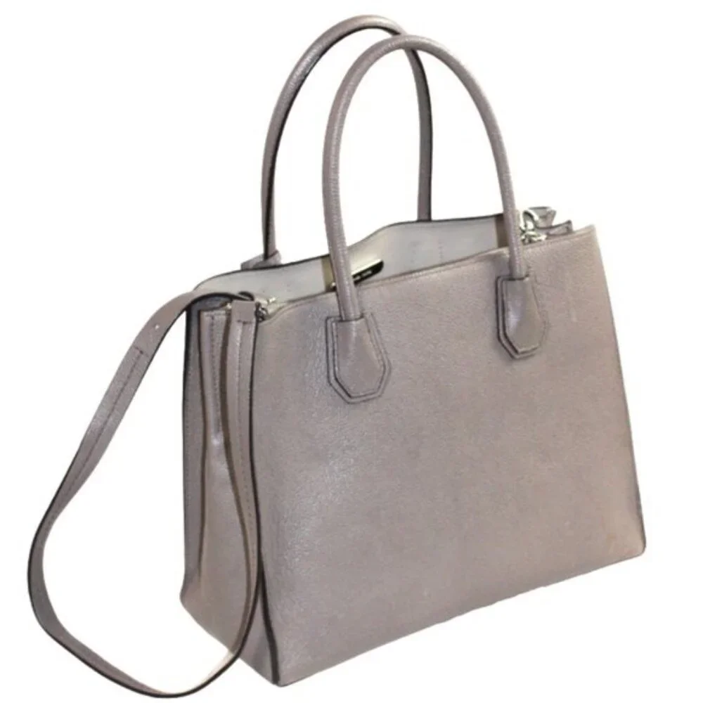 Michael Kors Mercer Gray Leather Convertible Structured Cross Body Satchel
